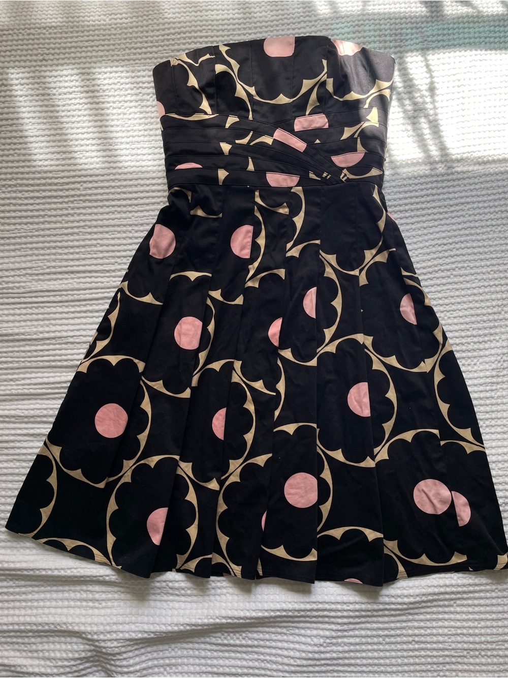 Kay Unger Strapless Black Dress with Pink and Cream Floral Print